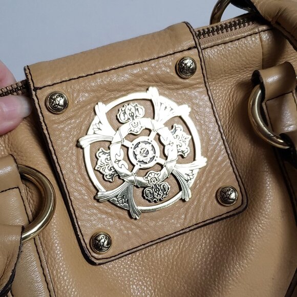 Leather KATE LANDRY Handbag Logo Metal detail Straw Yellow - Picture 7 of 16